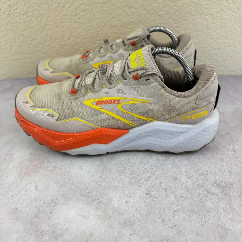 Brooks Caldera 7 Shoes Mens Size 10.5 Beige Trail Running DNA Loft Beige/ Orange